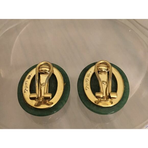 Vintage KAI-YIN LO Sterling Silver Vermeil Jade Infinity Earrings Clip KYLO - Picture 2 of 4